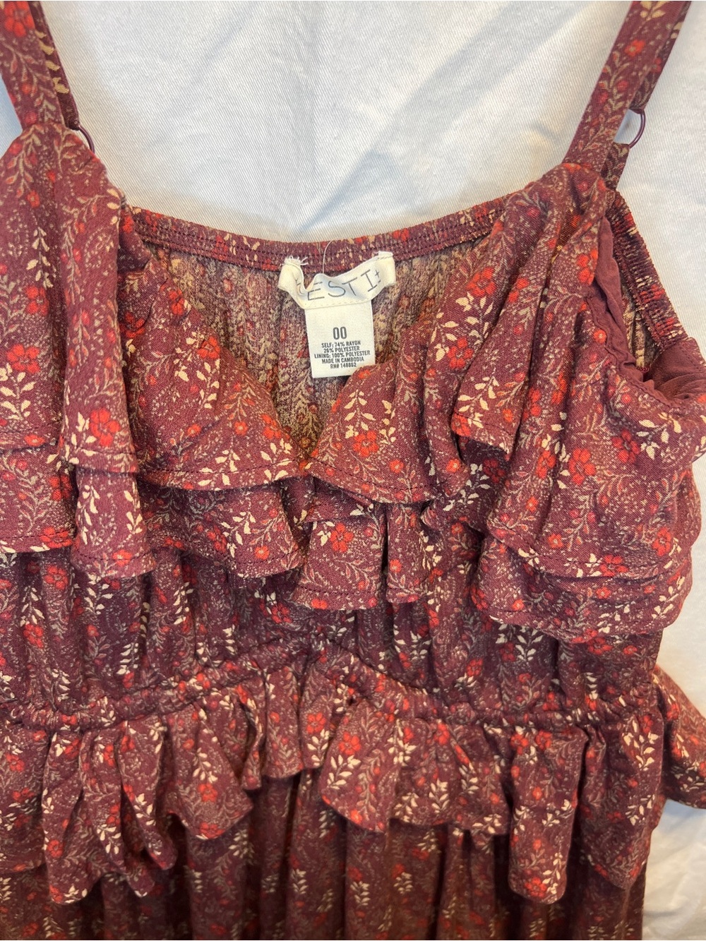 Ruffled Floral Maxi Dress - Burgundy - Picture 2 of 8